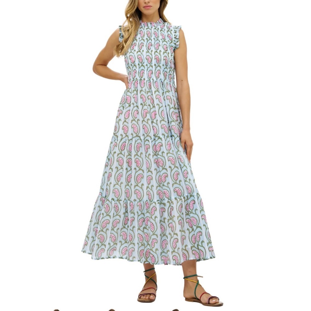 Tuckernuck Oliphant Sleeveless Smocked Maxi Dress XXS Travel Summer Resort Light